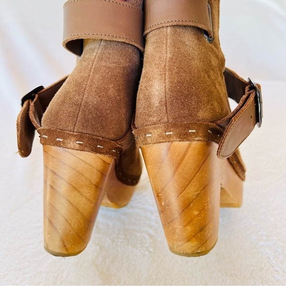 Free People Bungalow Sand Brown Suede Strappy BOHO Wooden Clog Boots SIZE 6 - Picture 11 of 13